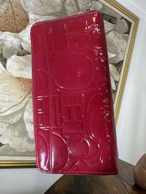 Coach Pink Patent Leather Embossed Long Zip Wallet